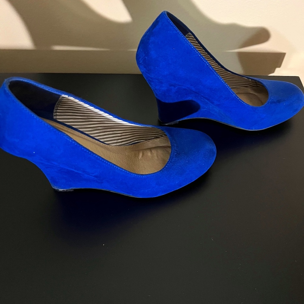 Royal Blue suede wedges size 9.5